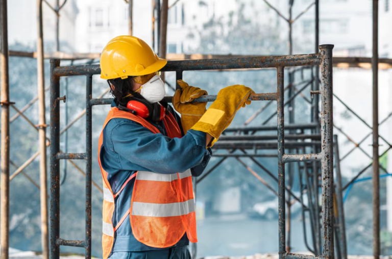 Personas armando andamios para trabajar en la construcción